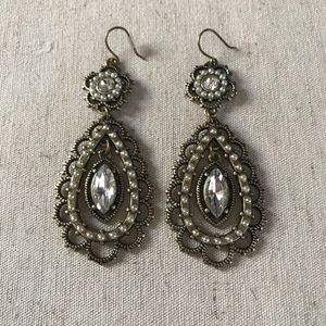 C&I Pearl and Crystal Filigree Earrings